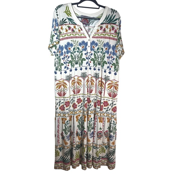 Johnny Was Dresses & Skirts - Johnny Was Floral Tiered Maxi Dress XXL Ivory Multicolor Short Sleeve Boho New